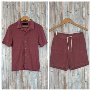 Abercrombie Fitch XS Mens Relaxed Terry Cloth Polo Shirt Pull On Shorts Set Red